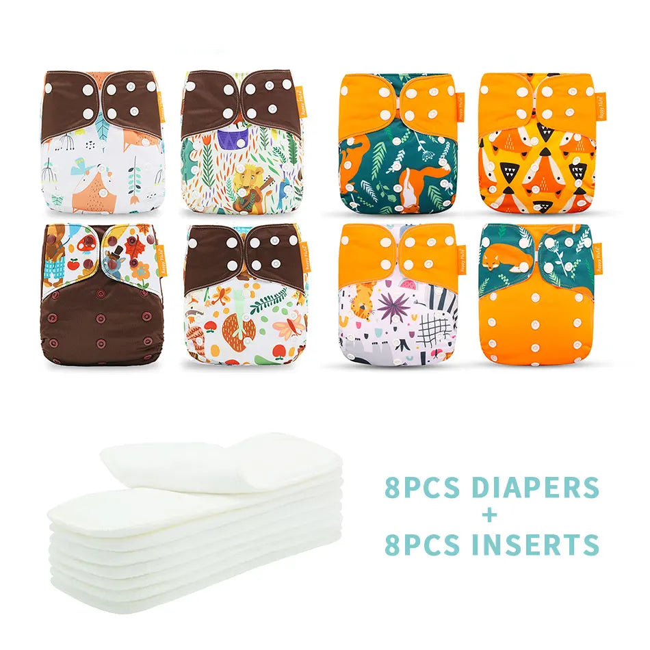 8 Cloth Diapers + 8 Inserts