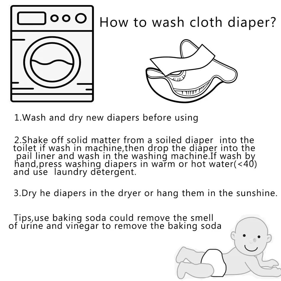 8 Cloth Diapers + 8 Inserts