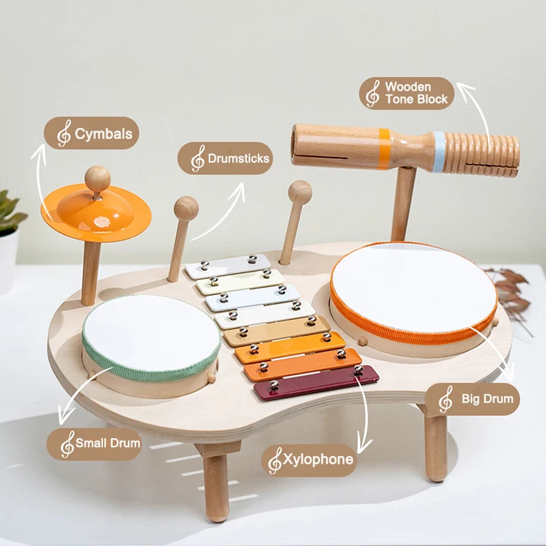 Wooden Kids Drum & Xylophone Set