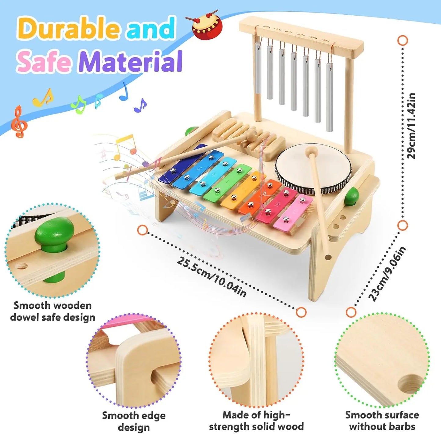Wooden Kids Drum & Xylophone Set