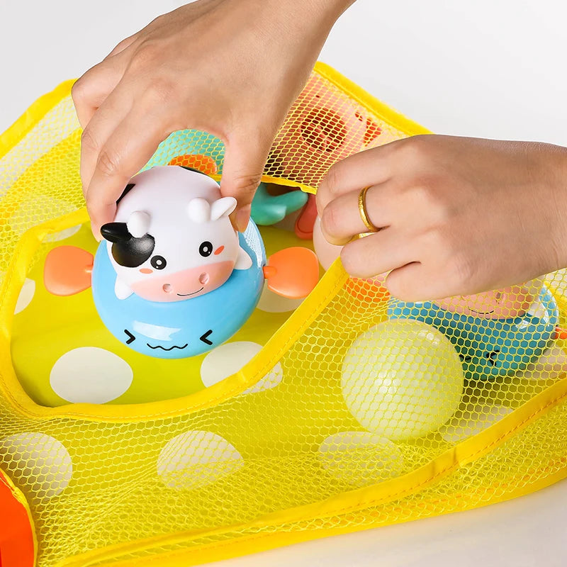 Bonita bolsa de almacenamiento de juguetes de baño con dibujos de animales y ventosas