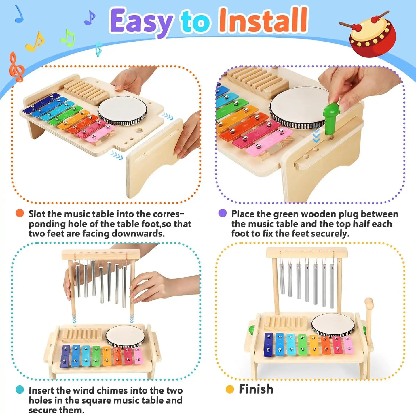 Wooden Kids Drum & Xylophone Set