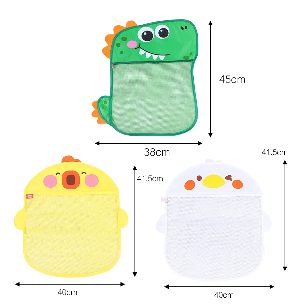 Bonita bolsa de almacenamiento de juguetes de baño con dibujos de animales y ventosas