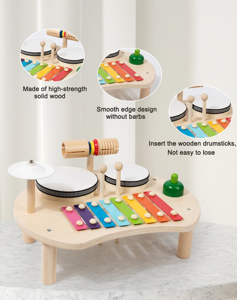 Wooden Kids Drum & Xylophone Set