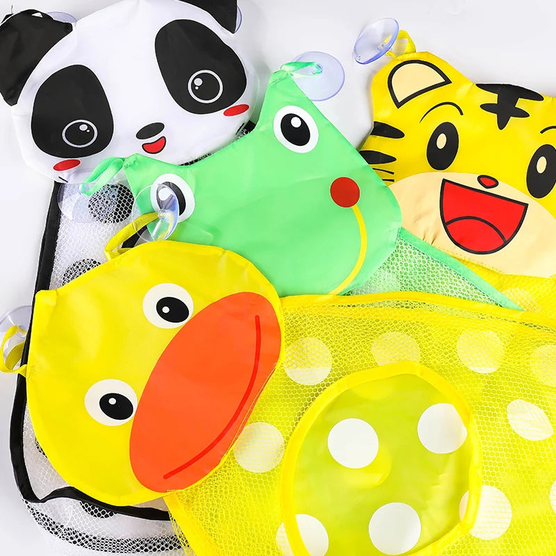Bonita bolsa de almacenamiento de juguetes de baño con dibujos de animales y ventosas