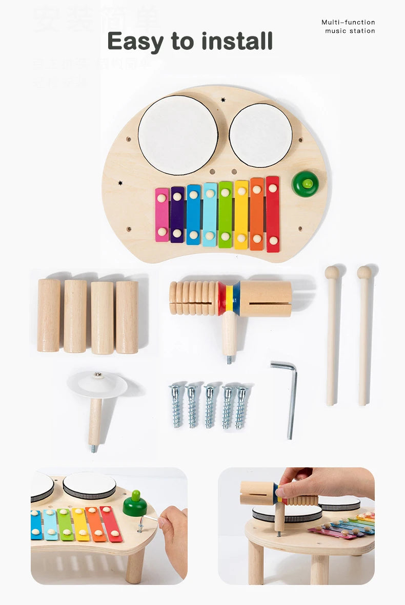 Wooden Kids Drum & Xylophone Set