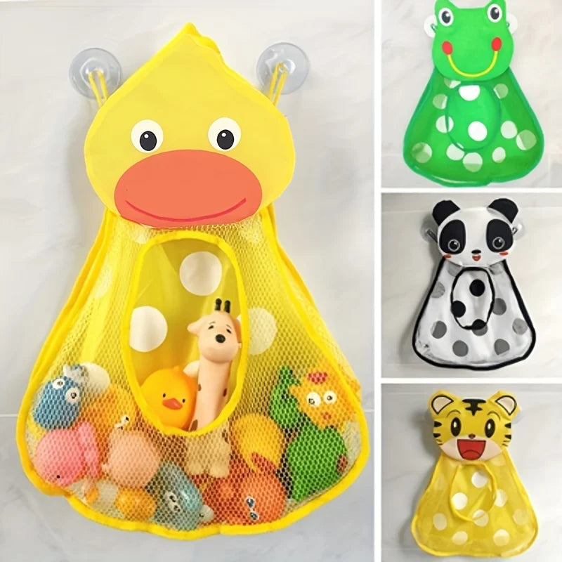 Bonita bolsa de almacenamiento de juguetes de baño con dibujos de animales y ventosas