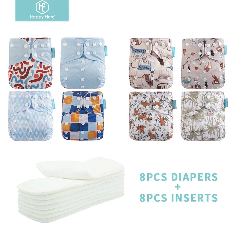 8 Cloth Diapers + 8 Inserts