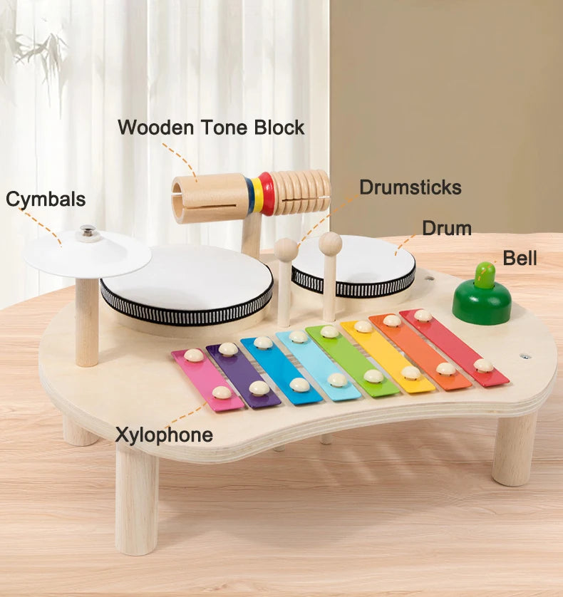 Wooden Kids Drum & Xylophone Set