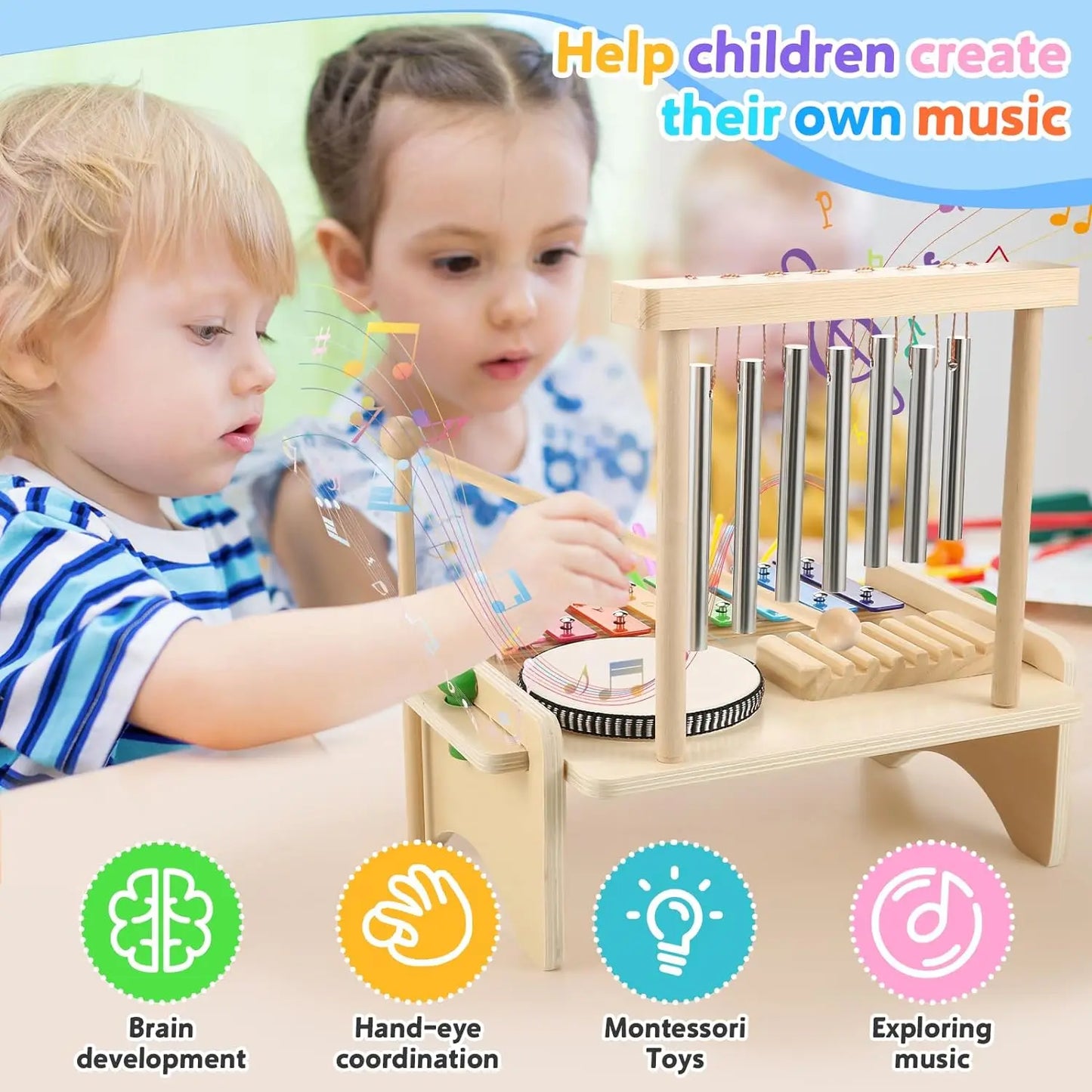 Wooden Kids Drum & Xylophone Set