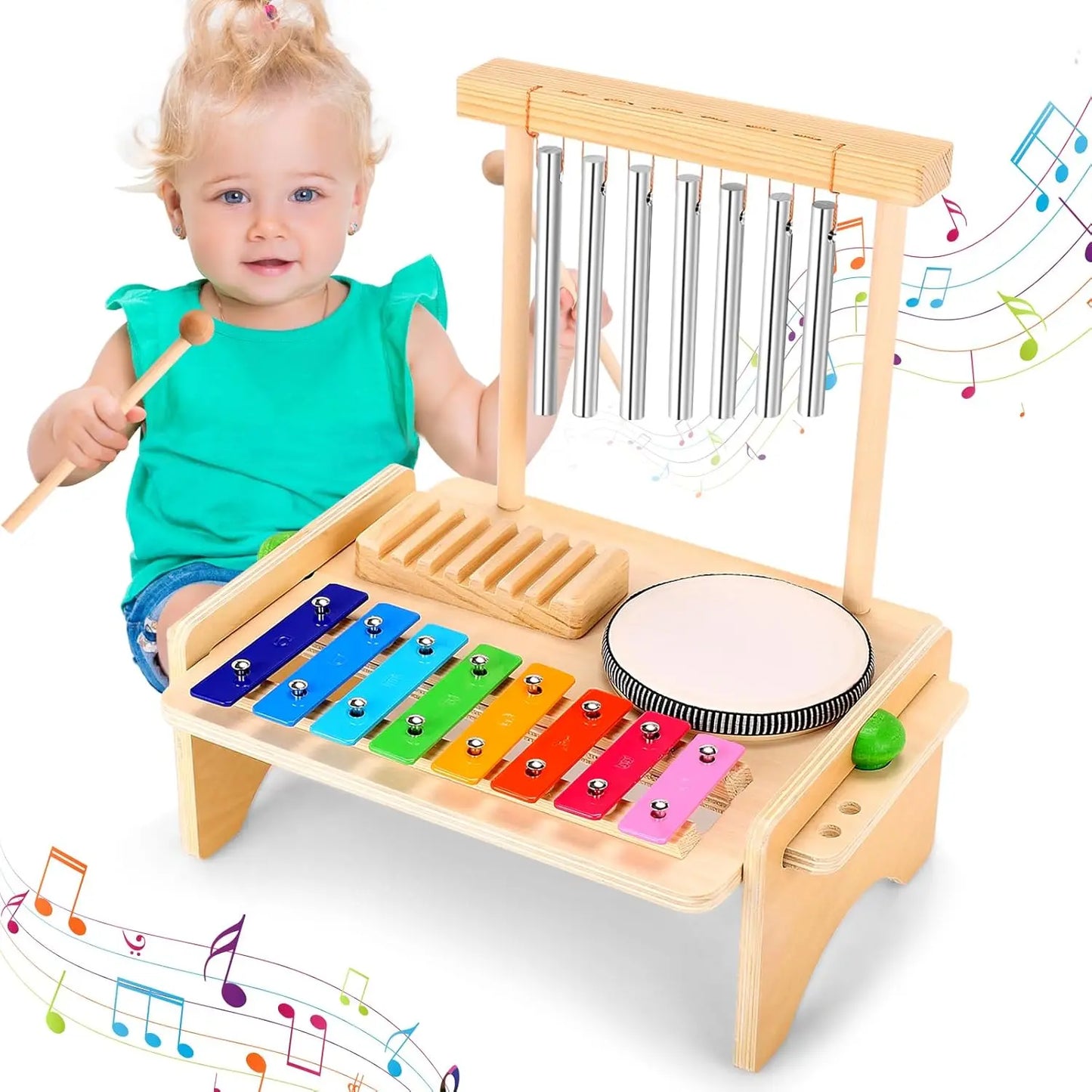Wooden Kids Drum & Xylophone Set