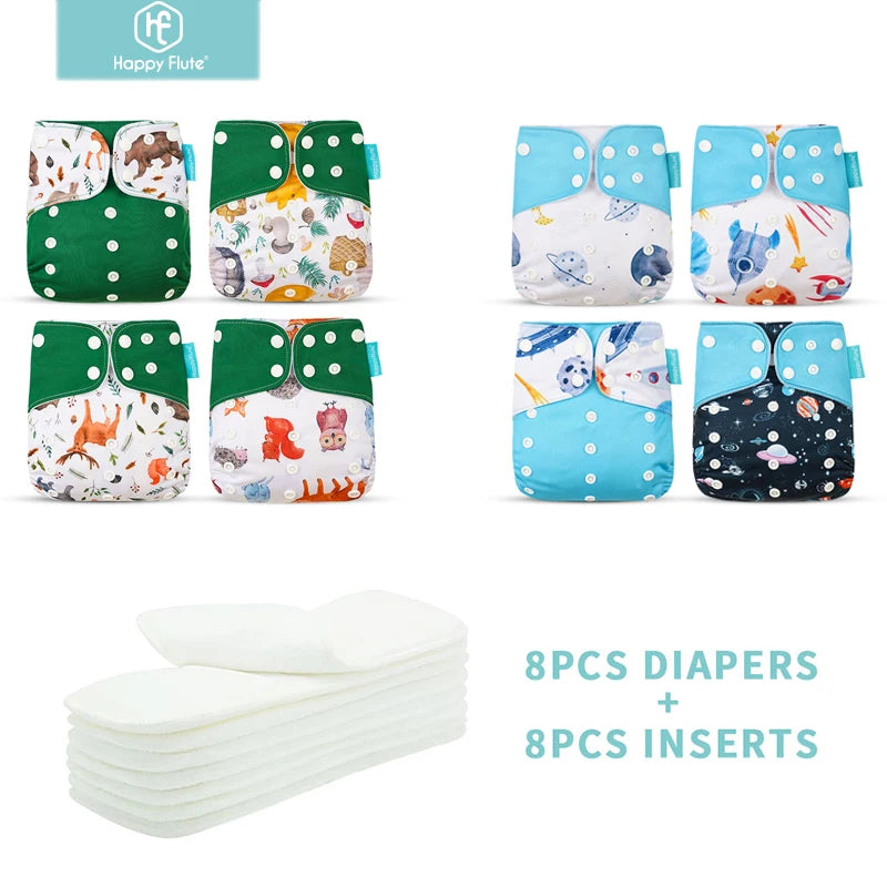 8 Cloth Diapers + 8 Inserts