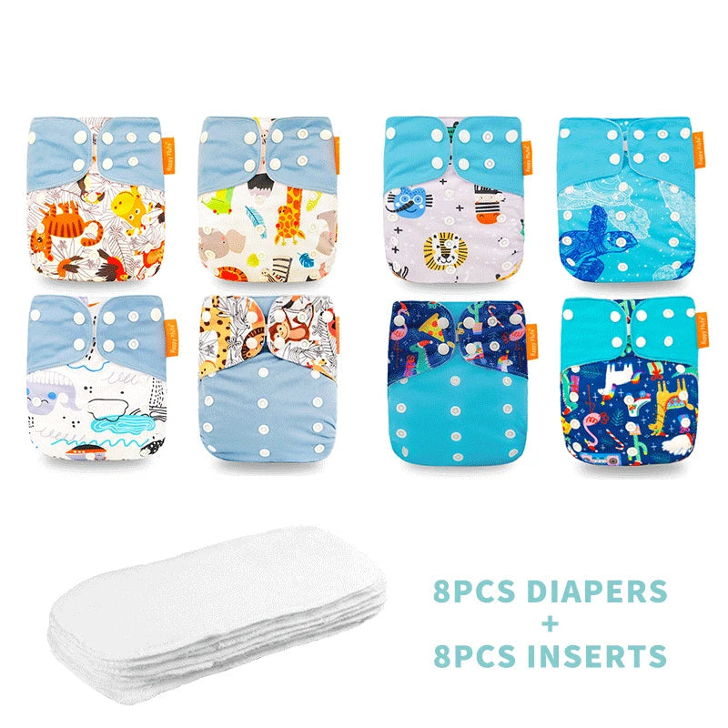8 Cloth Diapers + 8 Inserts