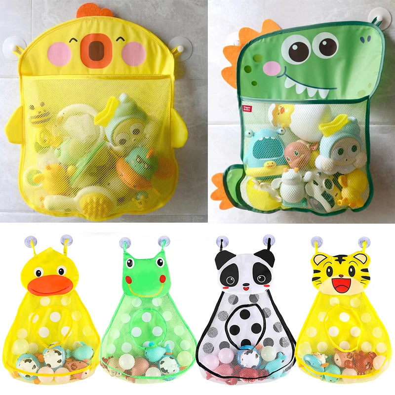 Bonita bolsa de almacenamiento de juguetes de baño con dibujos de animales y ventosas
