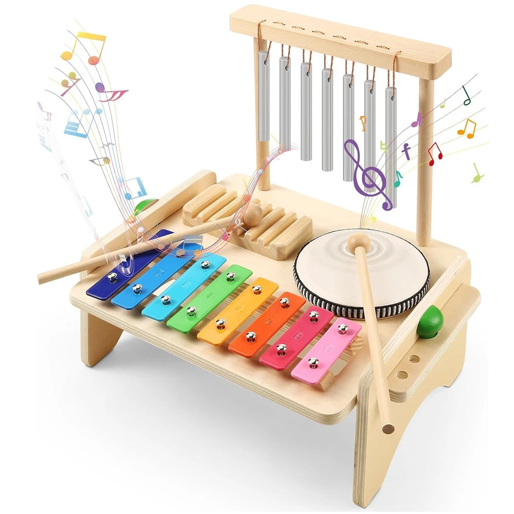 Wooden Kids Drum & Xylophone Set