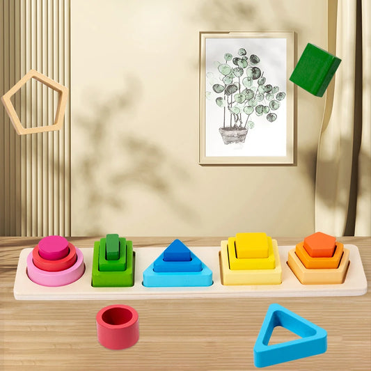 Bloques geométricos de madera para apilar y clasificar