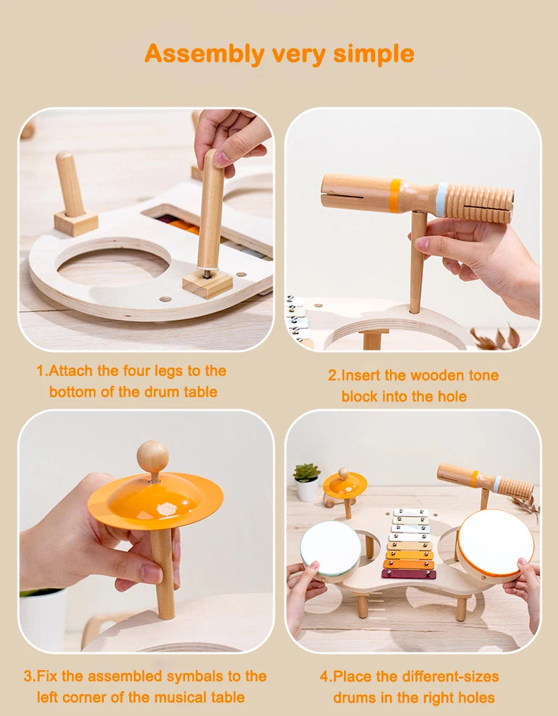 Wooden Kids Drum & Xylophone Set