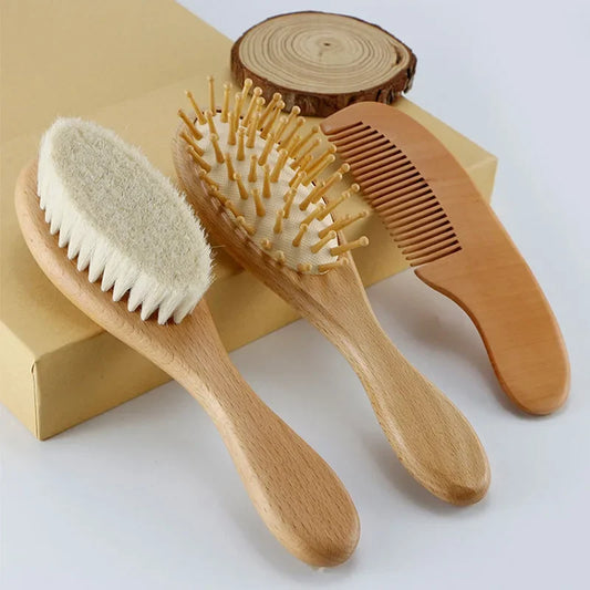 Newborn Wooden Brush with Natural Wool